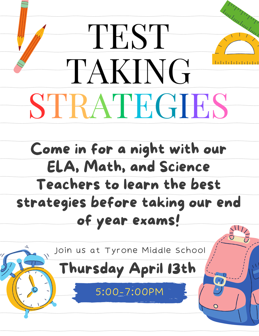 Come in for a night with our ELA, Math, and Science Teachers to learn the best strategies before taking our end of year exams